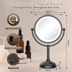 VESAUR 8.5" Lighted Makeup Mirror showing 360° rotation