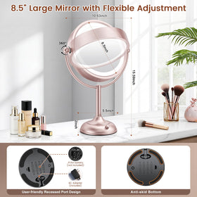 VESAUR 8.5" Lighted Makeup Mirror showing three lighting modes