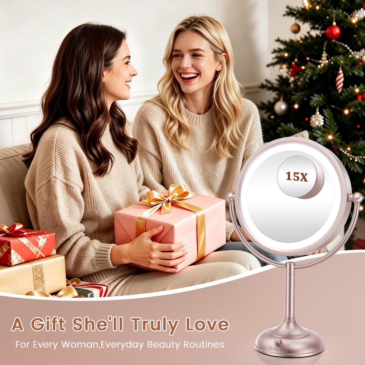 VESAUR 8.5" Lighted Makeup Mirror with stable base and tidy cable