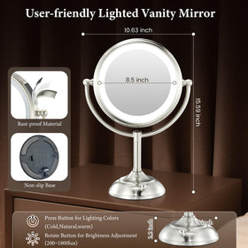 VESAUR lighted makeup mirror powered by AC adapter and batteries