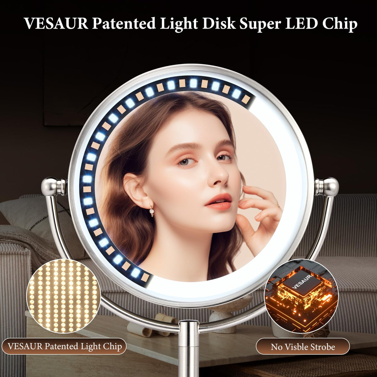 VESAUR Pearl Nickel lighted mirror elegant design and finish