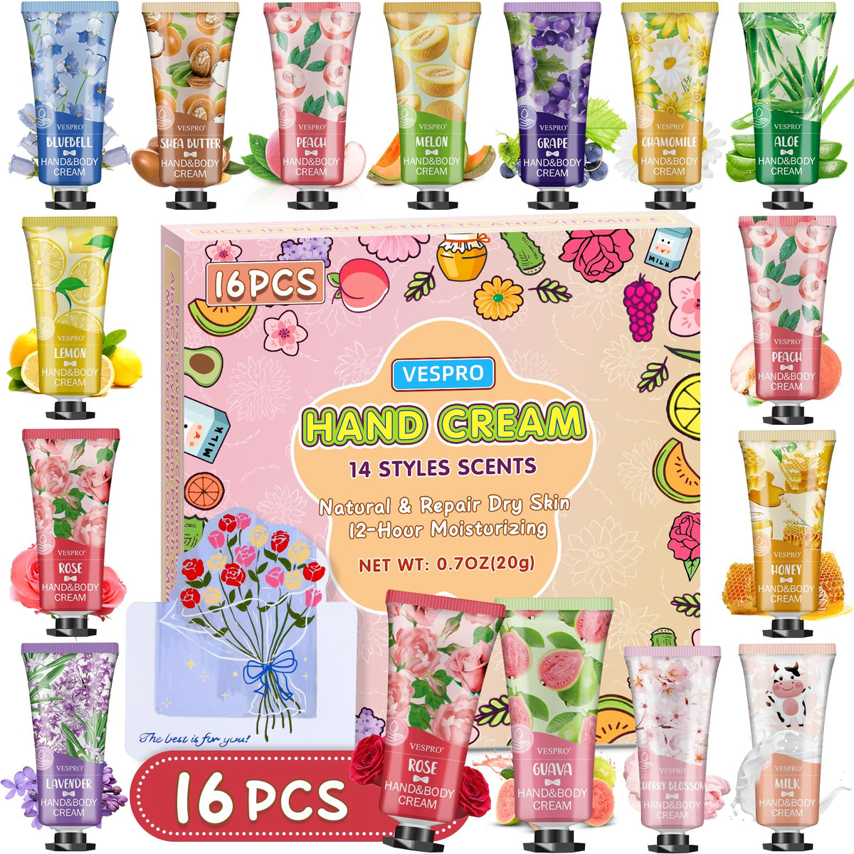 VESPRO 16 Pack Hand Cream Set with assorted fragrances