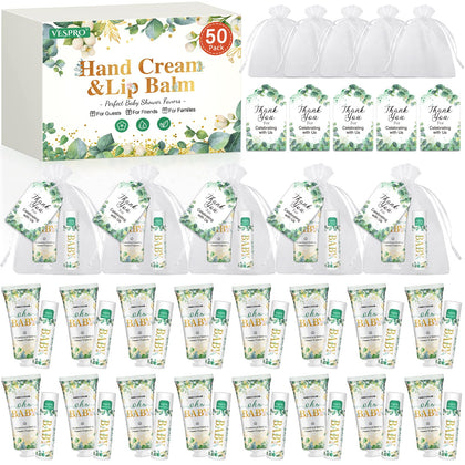 VESPRO Hand Cream and Lip Balm Gift Set 50 Pack with Organza Bags