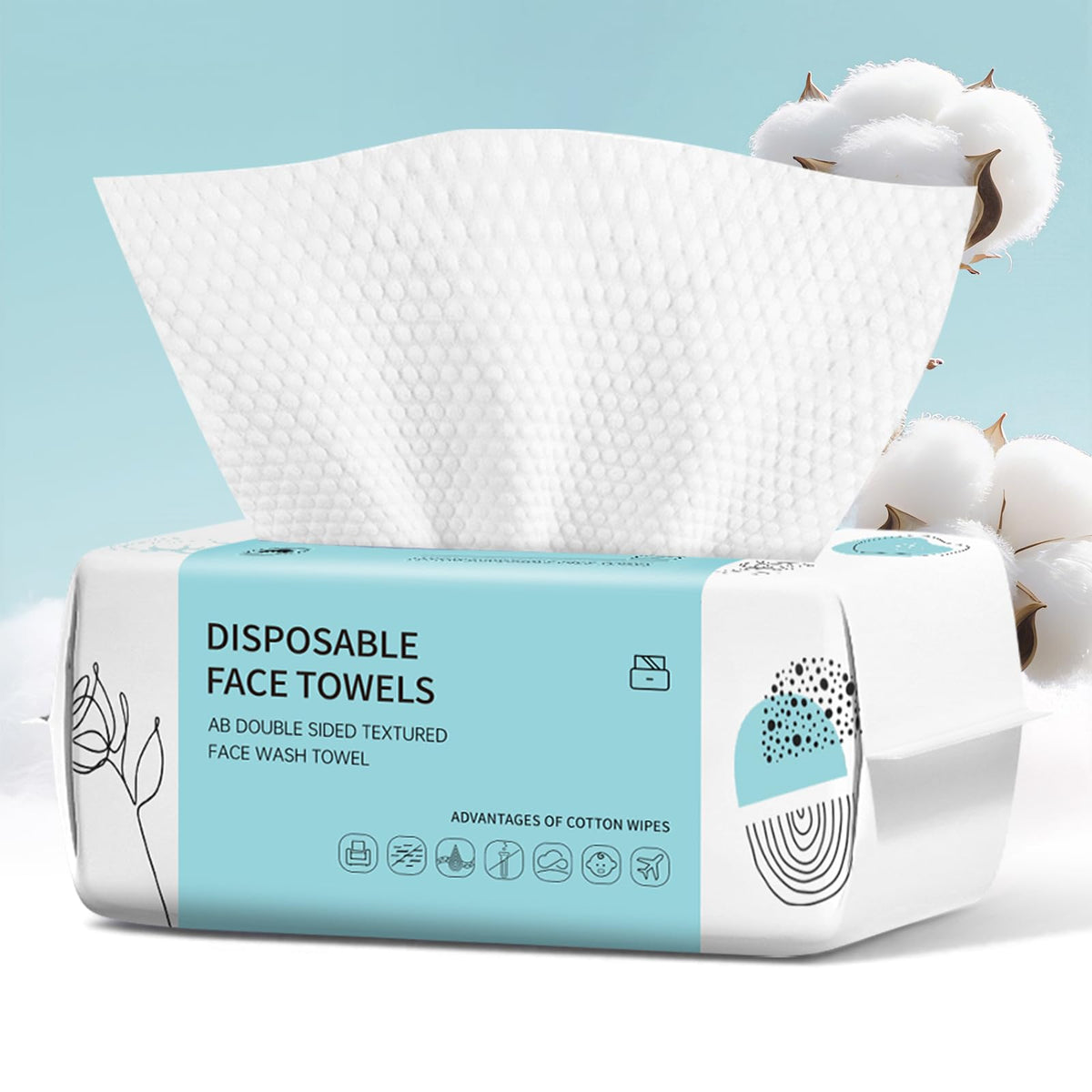 VETYUND Disposable Face Towels 100 Count front view with packaging