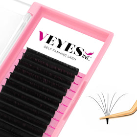 VEYES INC Easy Fan Volume Lash Extensions tray front view with mixed lengths