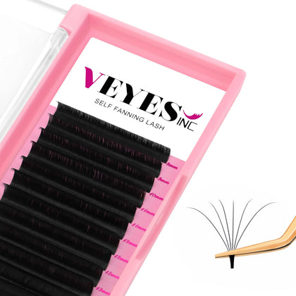 VEYES INC Easy Fan Volume Lash Extensions tray front view with mixed lengths