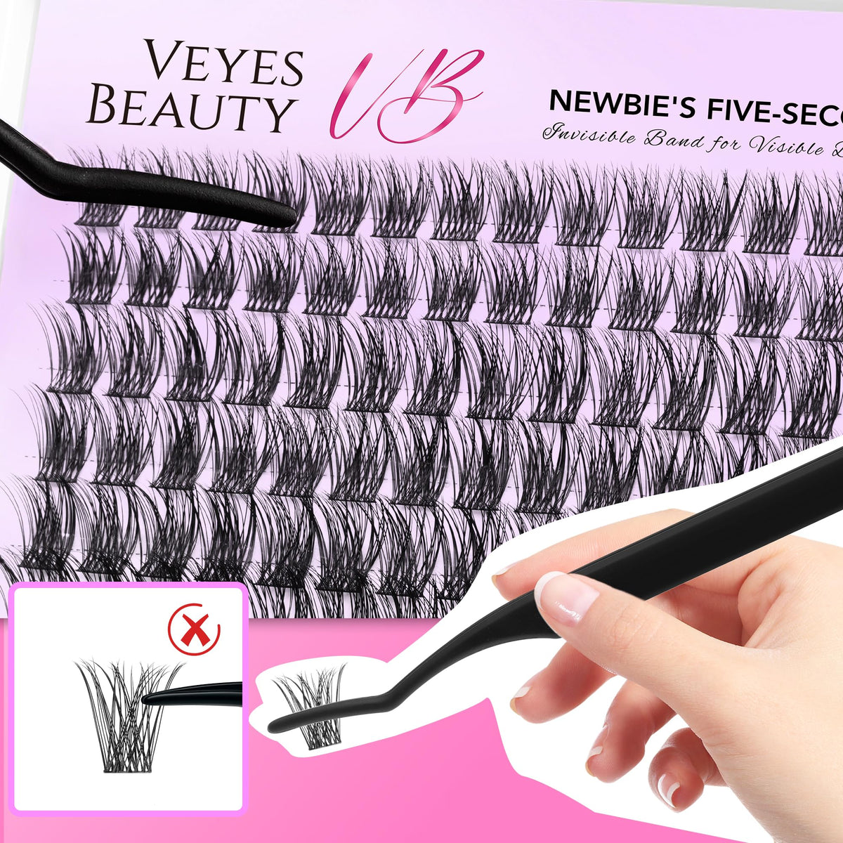 VEYESBEAUTY Boldeye Lash Clusters Kit displayed with accessories
