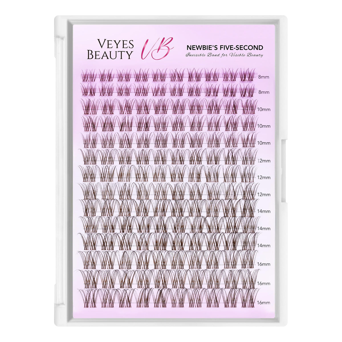 VEYESBEAUTY brown lash clusters displayed on a makeup table