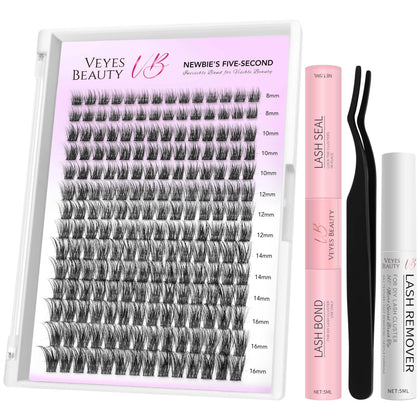 VEYESBEAUTY Dreamy Lash Clusters Kit front view with mixed lash tray