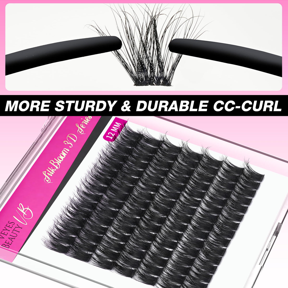 VEYESBEAUTY Lash Clusters 12mm displayed with lash applicator tool