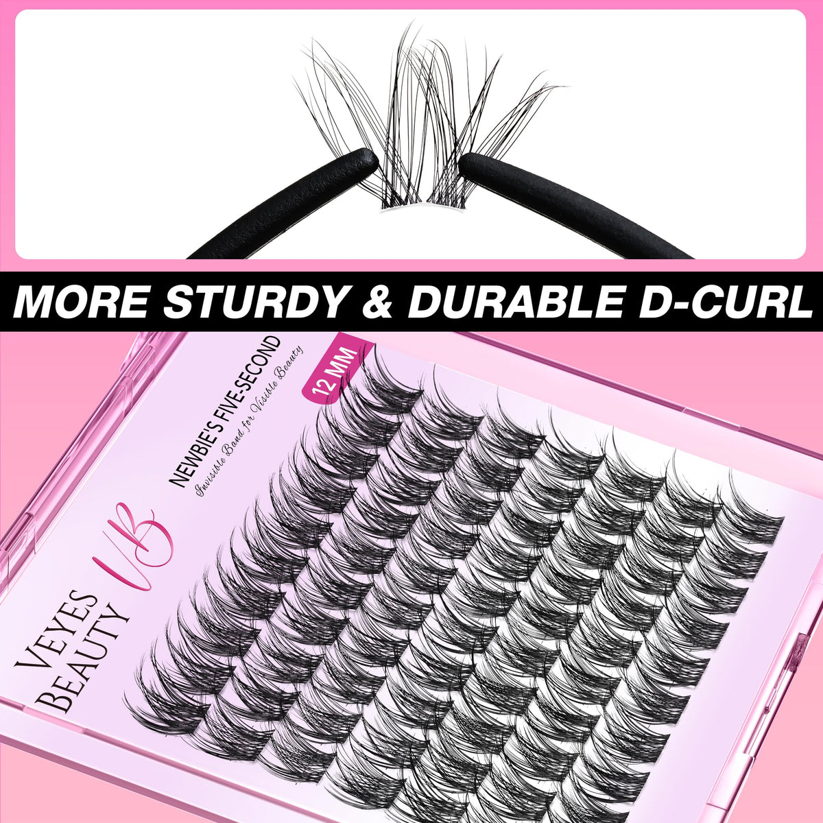 VEYESBEAUTY Lash Clusters 12mm with lash bond and applicator