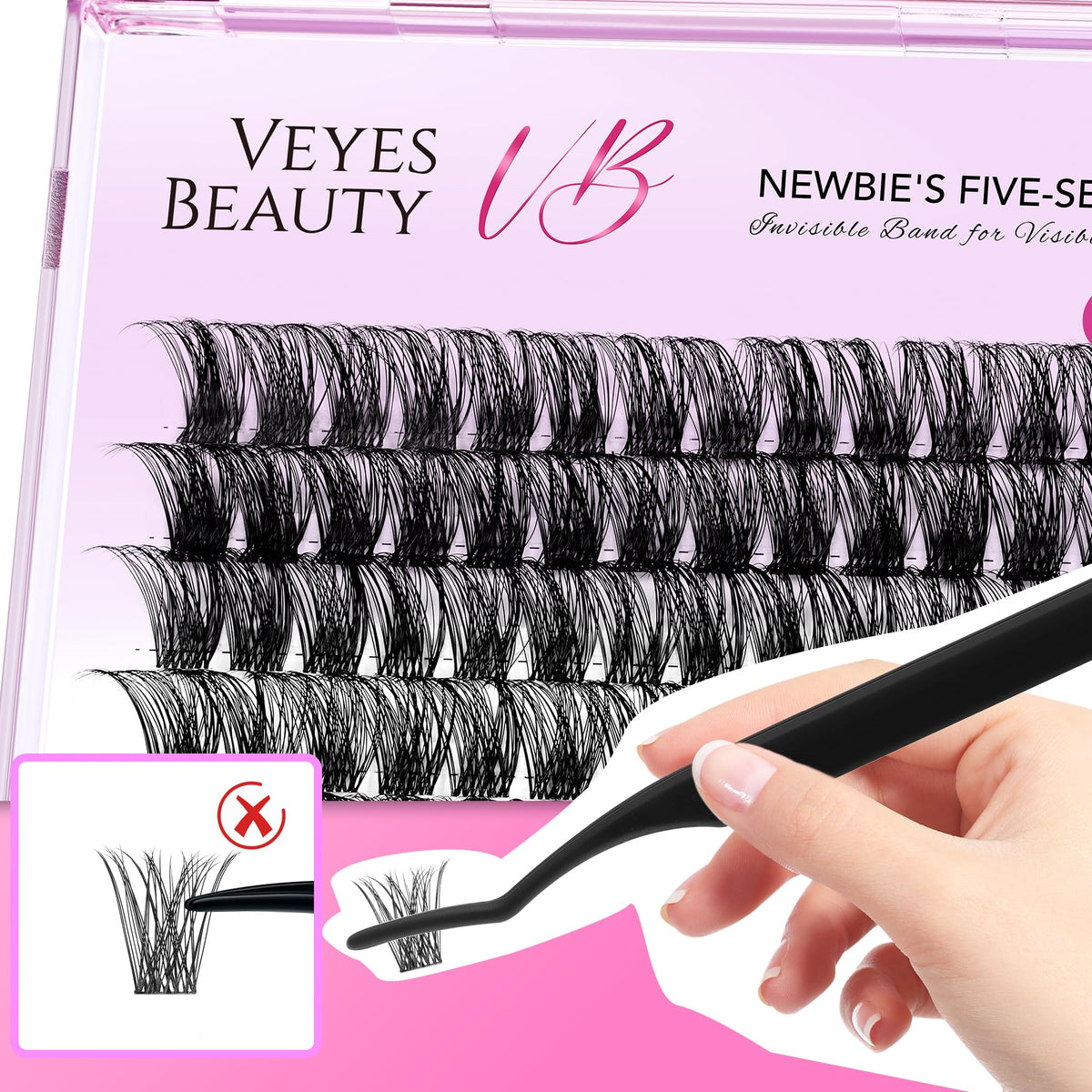 VEYESBEAUTY Lash Clusters displayed with lash bond and sealer