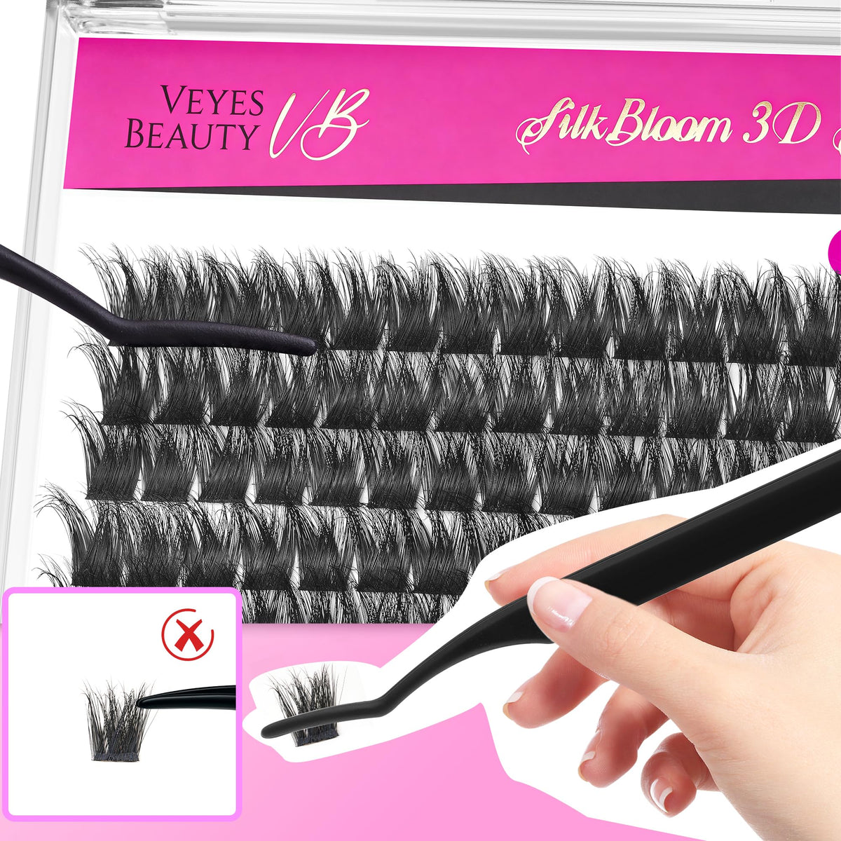 VEYESBEAUTY Lash Clusters in use on a model