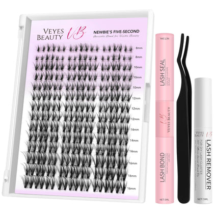 VEYESBEAUTY Lash Clusters Kit front view with lash tray