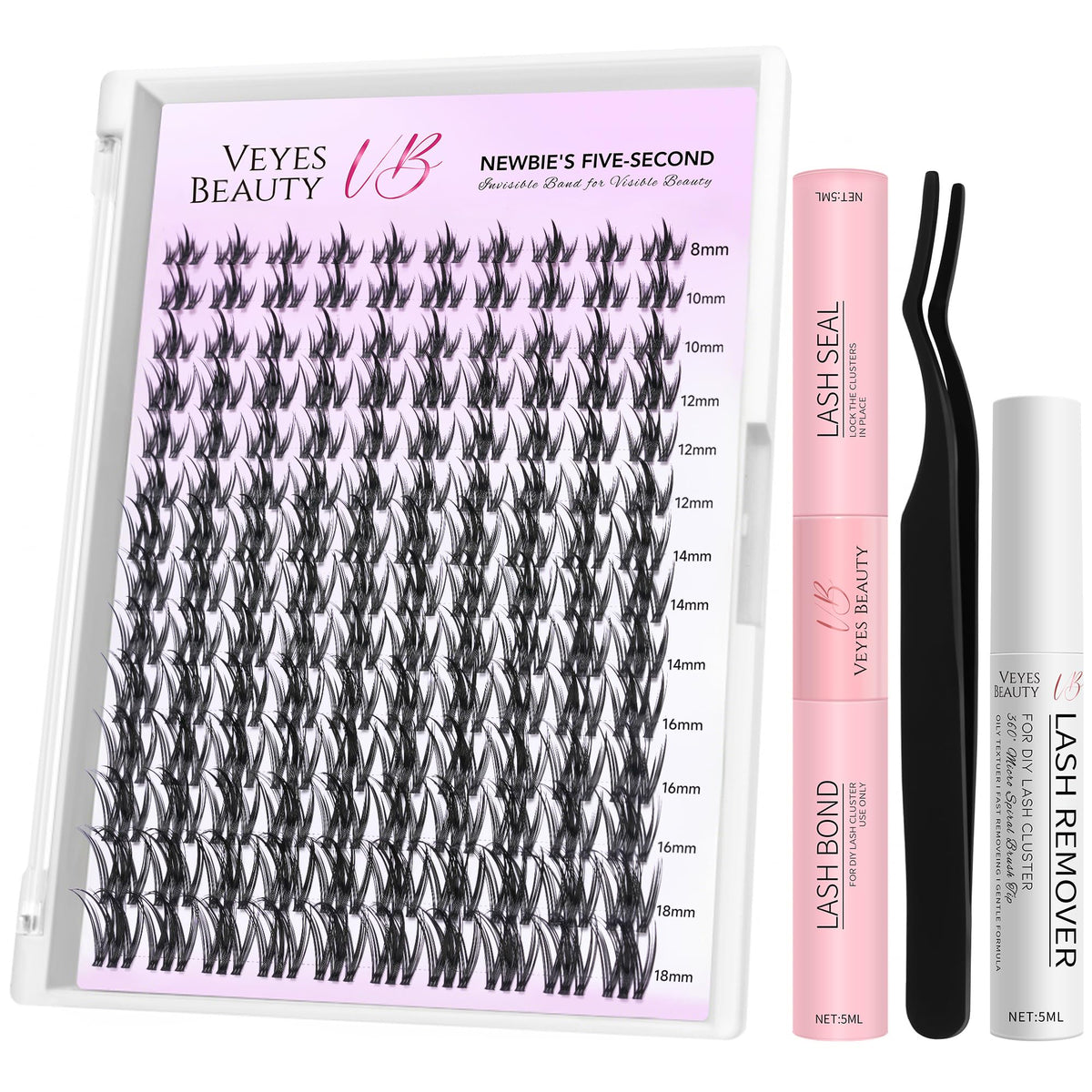 VEYESBEAUTY Lash Clusters Kit front view with lash tray