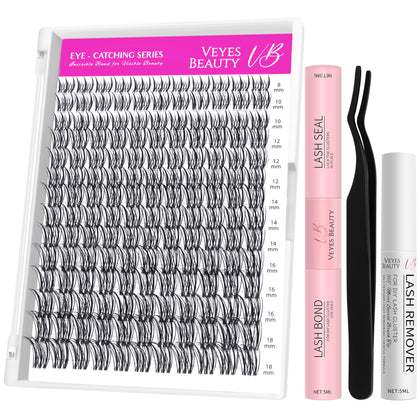 VEYESBEAUTY Lash Clusters Kit front view with mixed lengths