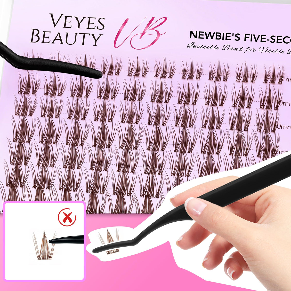 VEYESBEAUTY lash clusters showing natural fluffy look