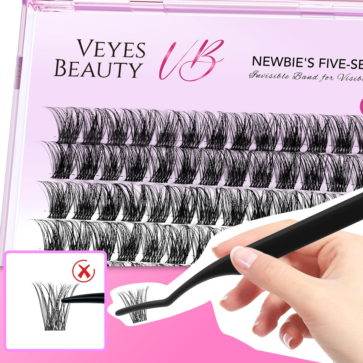 VEYESBEAUTY Lash Clusters side view showing band