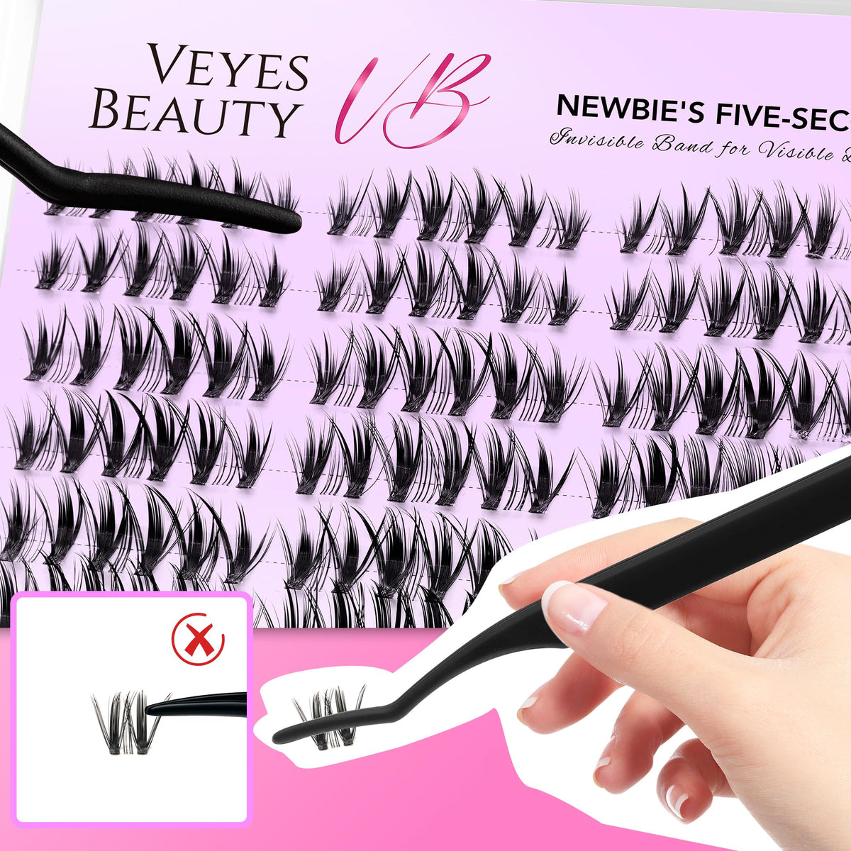 VEYESBEAUTY Lash Clusters with lash bond and applicator