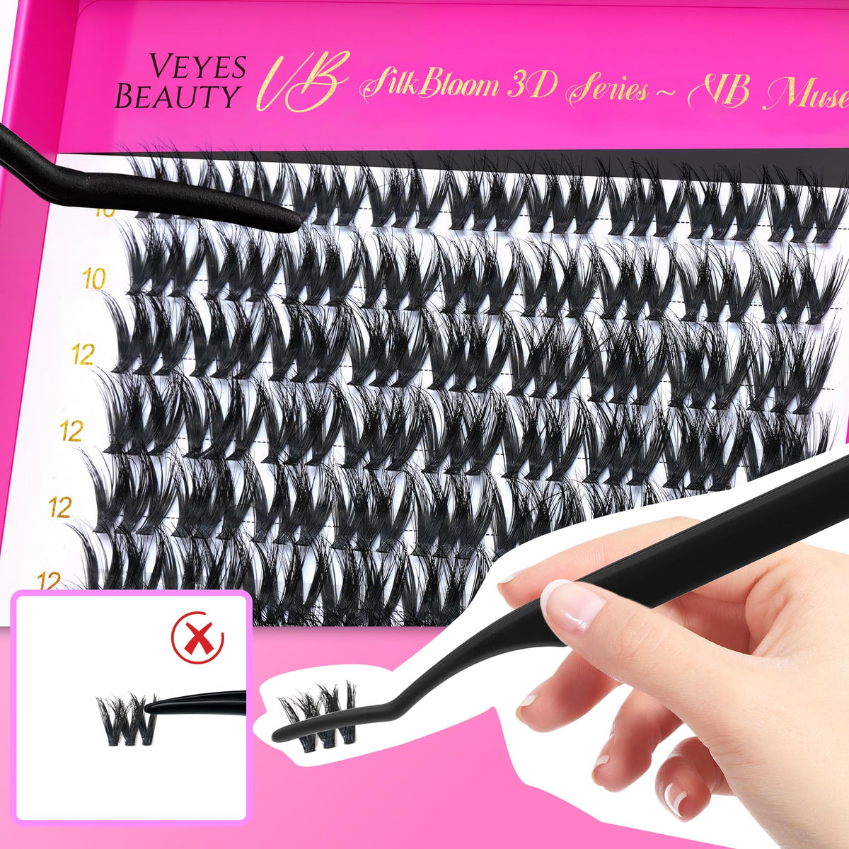 VEYESBEAUTY Lash Clusters with lash bond and applicator tool