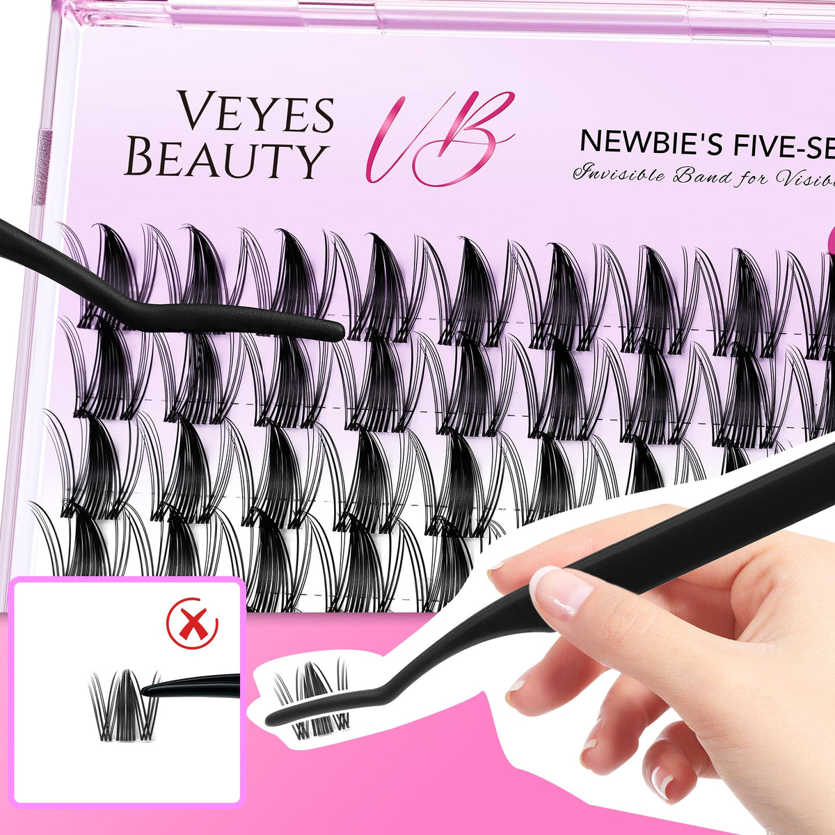 VEYESBEAUTY lash clusters with wider bands for easy application