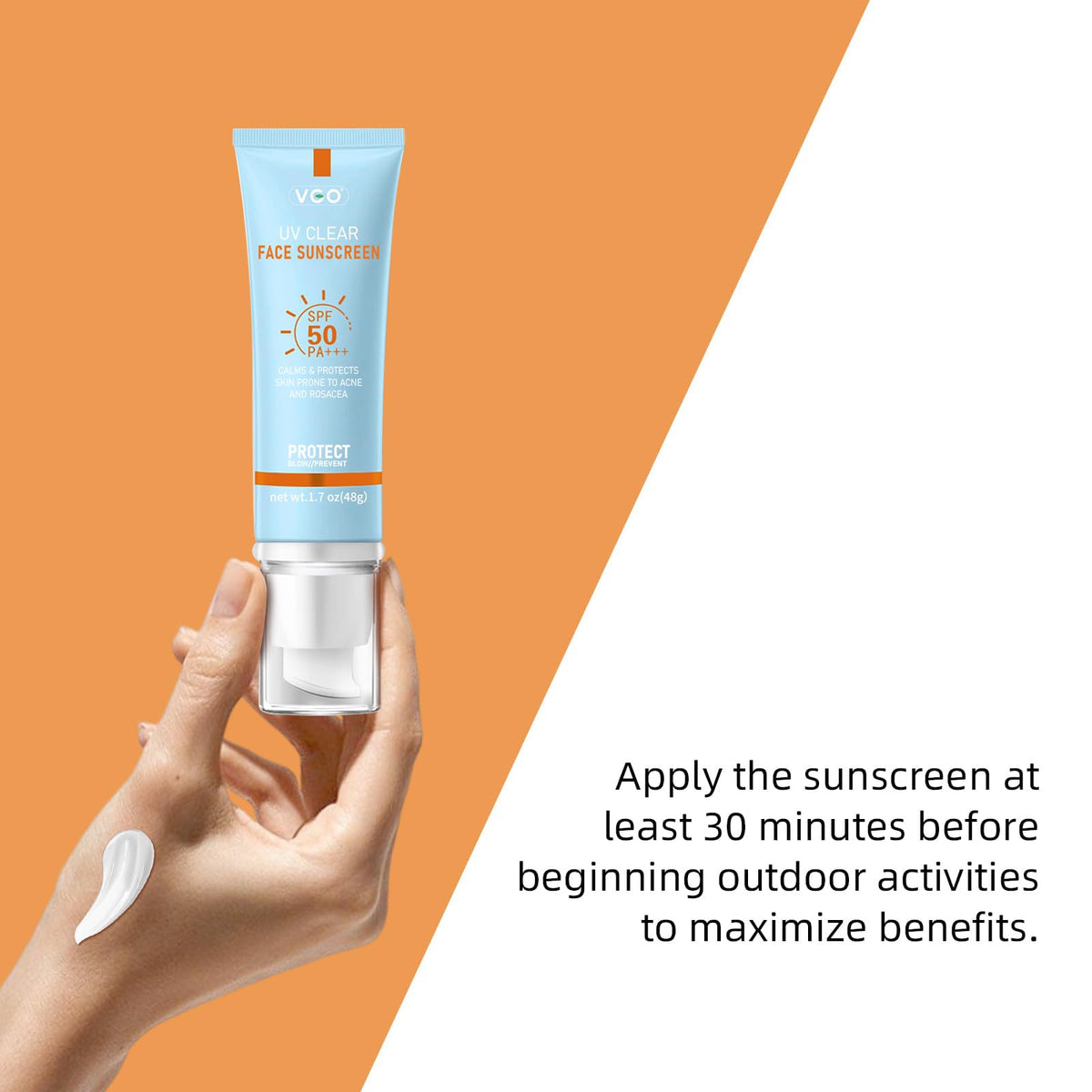 VGO Clear Face Sunscreen SPF 50 application on skin