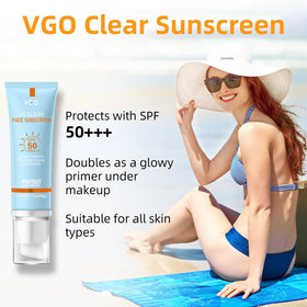 VGO Clear Face Sunscreen SPF 50 back view showing ingredients