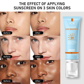 VGO Clear Face Sunscreen SPF 50 side view highlighting the tube