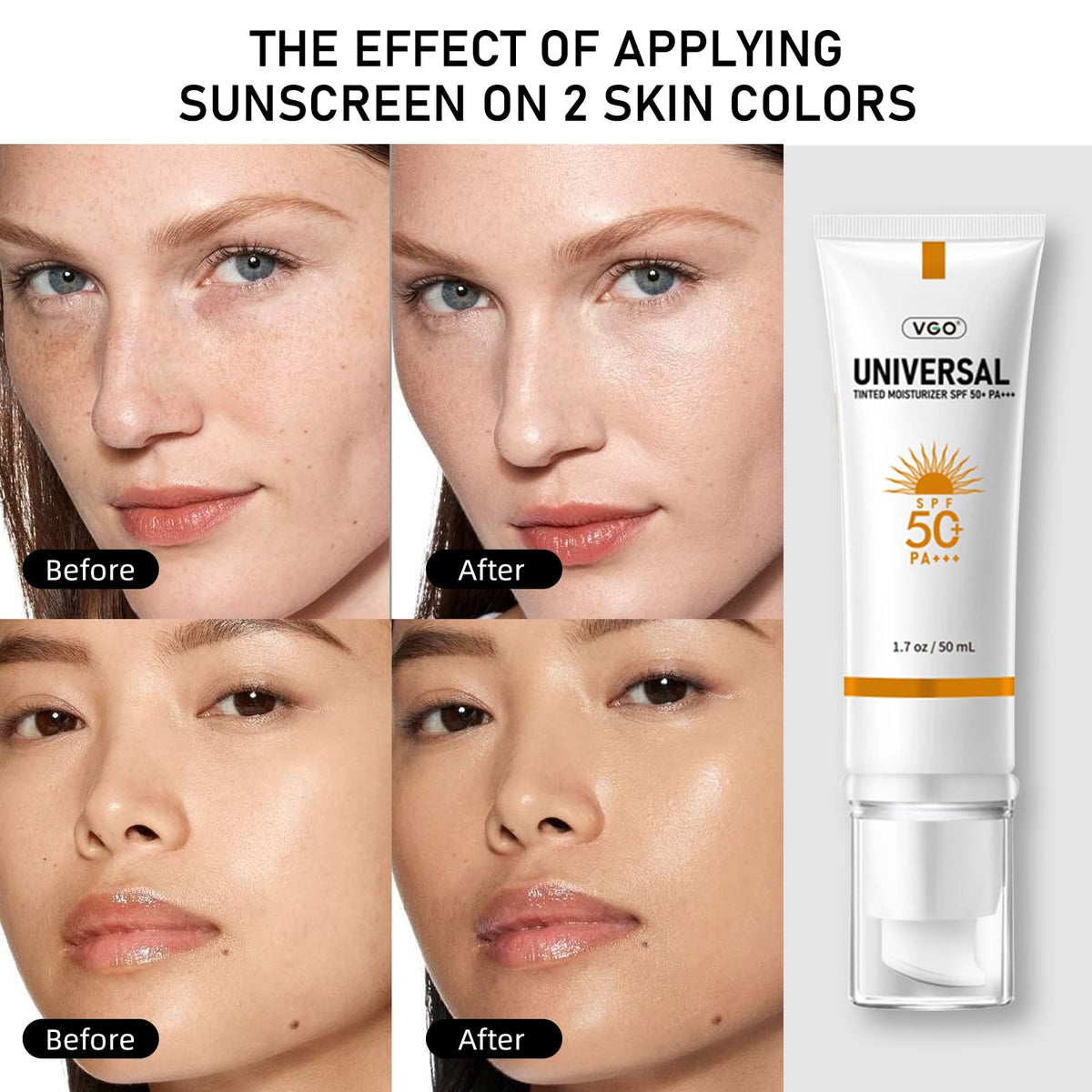 VGO Tinted Sunscreen SPF 50 back view with ingredient list