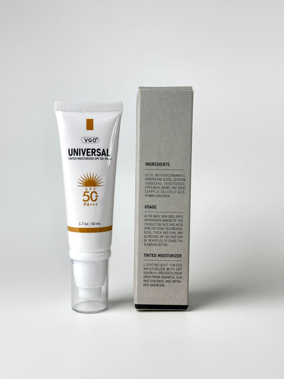 VGO Tinted Sunscreen SPF 50 with sun protection benefits highlighted