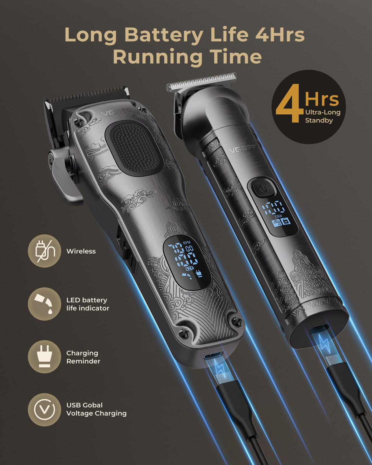 VGRPRO hair clippers set including barber cape and accessories