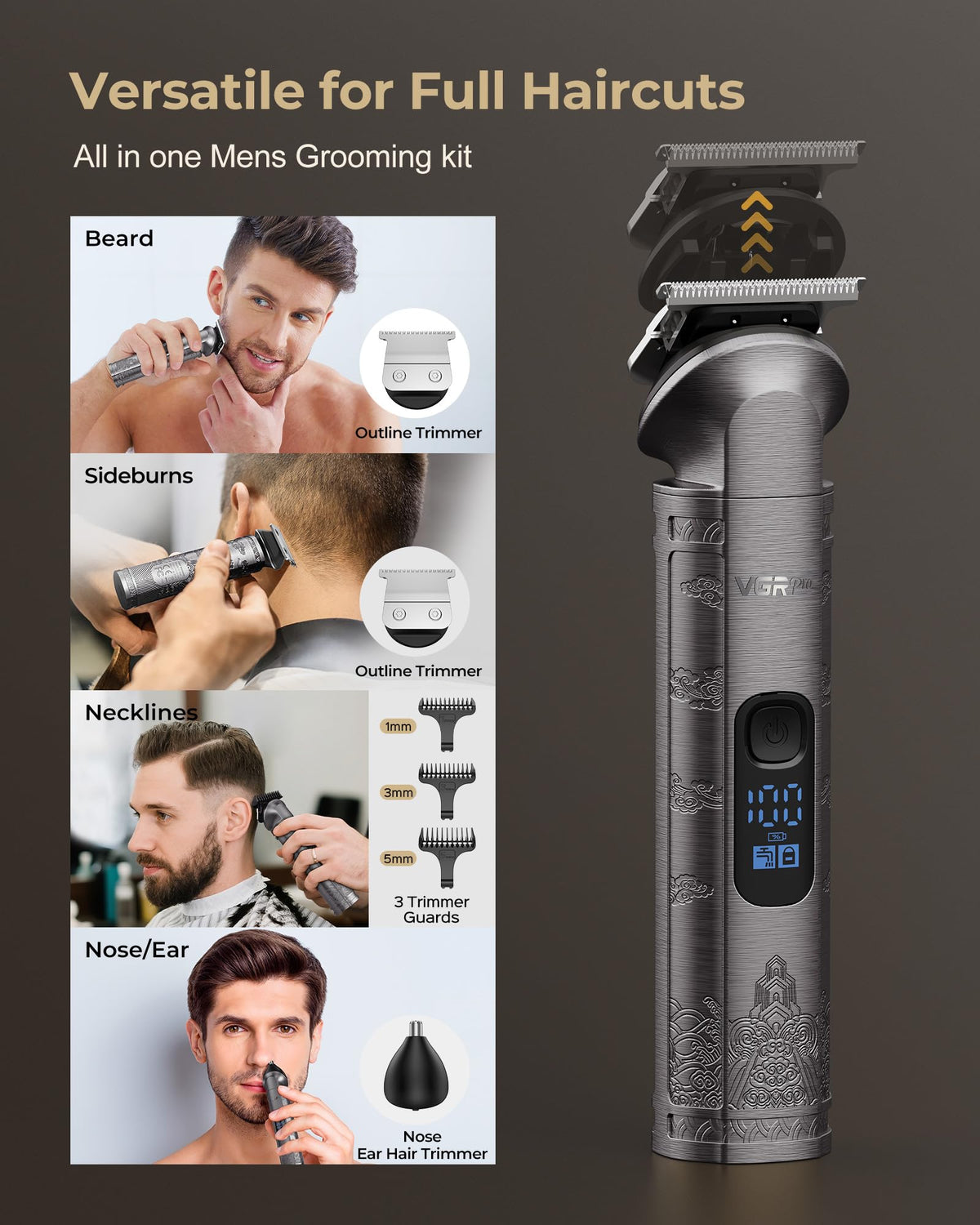 VGRPRO hair clippers with ergonomic design and LED indicator