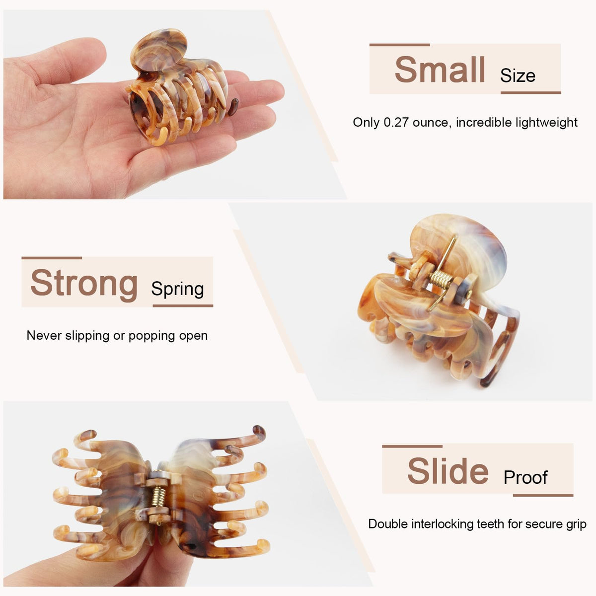 Viabty small hair claw clip in use holding hair in a ponytail