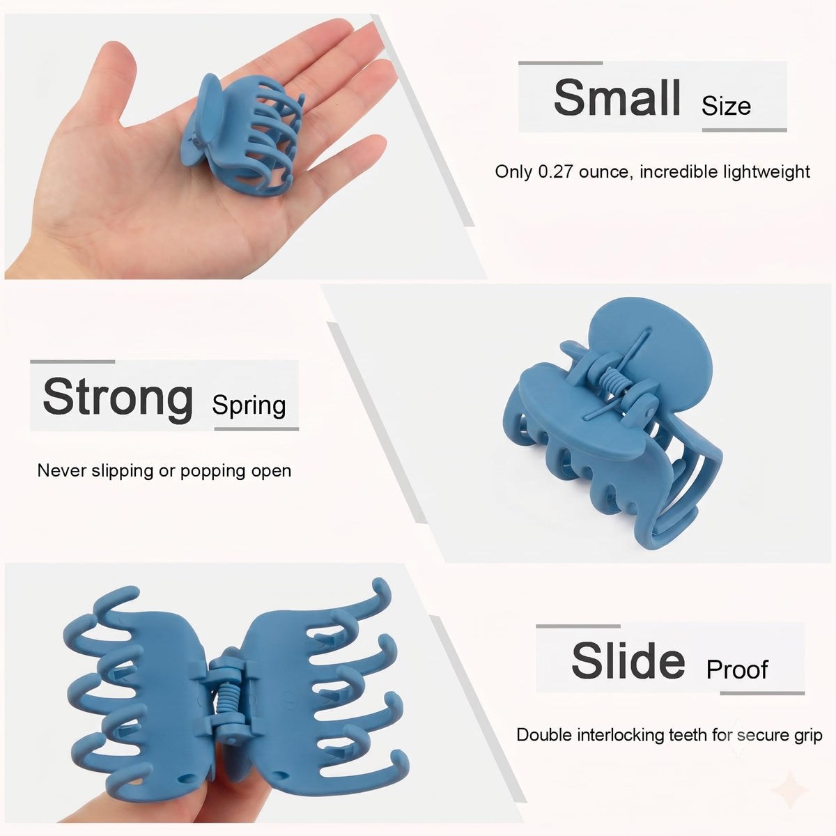 Viabty small hair claw clips displayed in a stylish arrangement