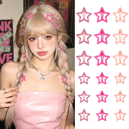 VIBILIA 18 Pcs Star Hair Clips Pink and Glitter Pink set