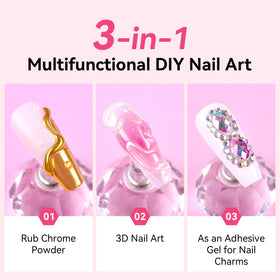 Vibrant metallic nails created with Makartt chrome powder