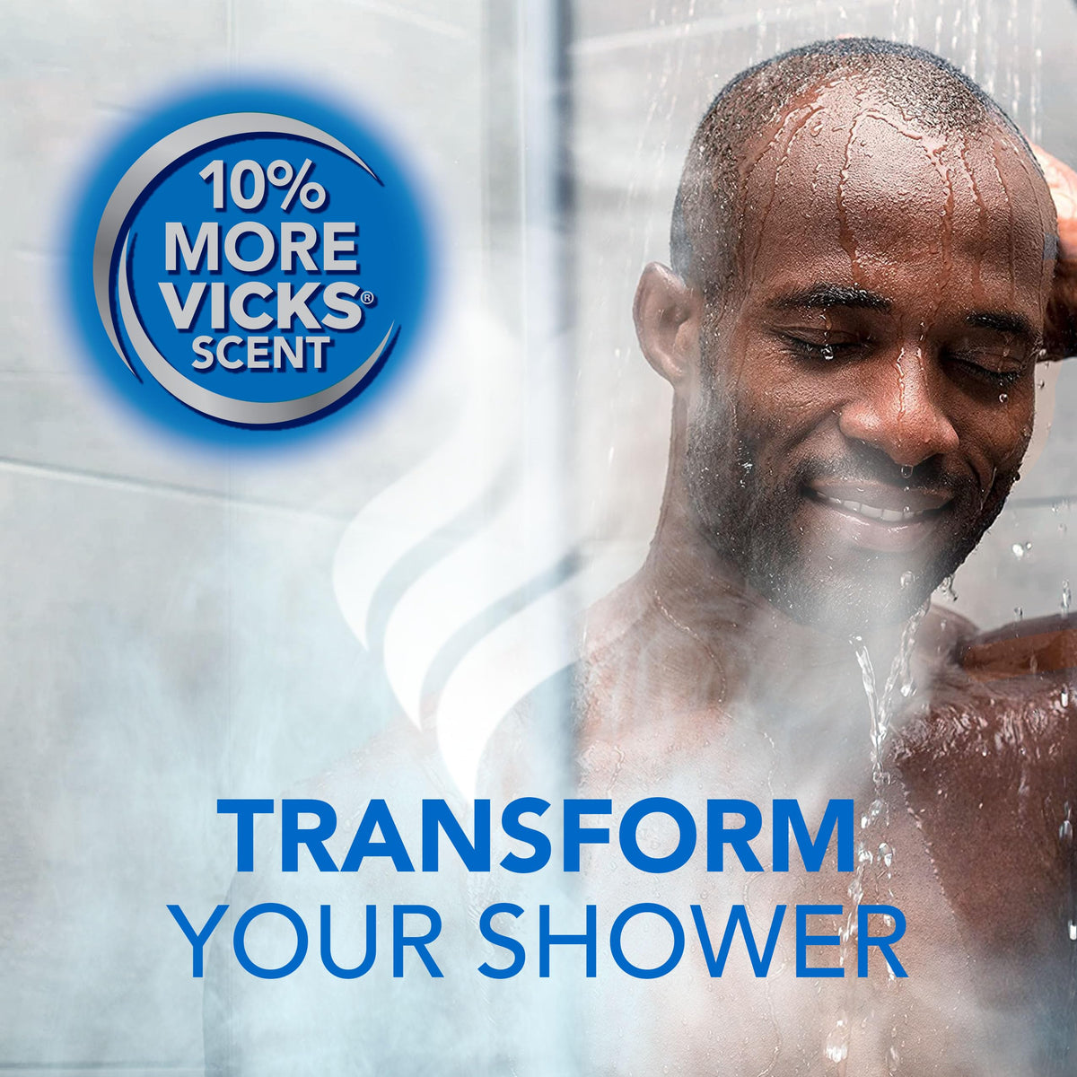 Vicks VapoShower Plus Eucalyptus Shower Steamers in a shower setting
