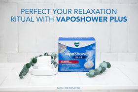 Vicks VapoShower Plus Eucalyptus Shower Steamers tablet close-up