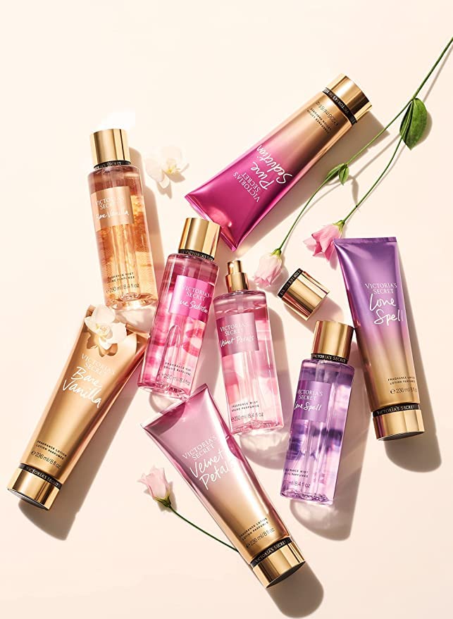 Victoria's Secret Midnight Bloom Mist and Lotion set lifestyle scene