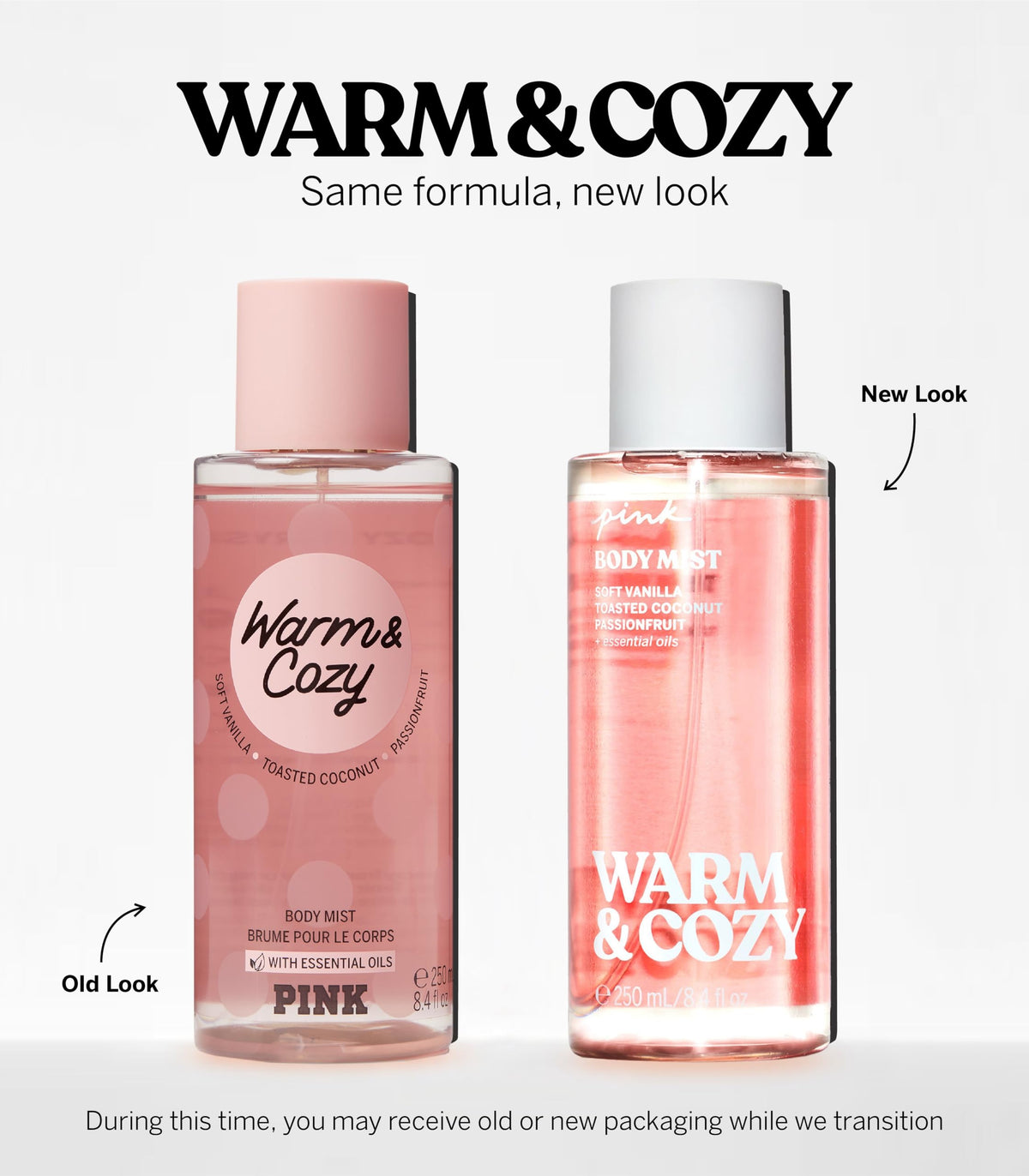 Victoria's Secret Warm & Cozy Body Mist with passionfruit backdrop