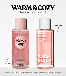 Victoria's Secret Warm & Cozy Body Mist with passionfruit backdrop