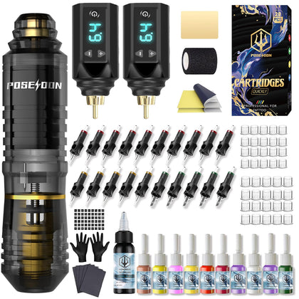 Vidattx POSEIDON Tattoo Gun Kit front view with accessories