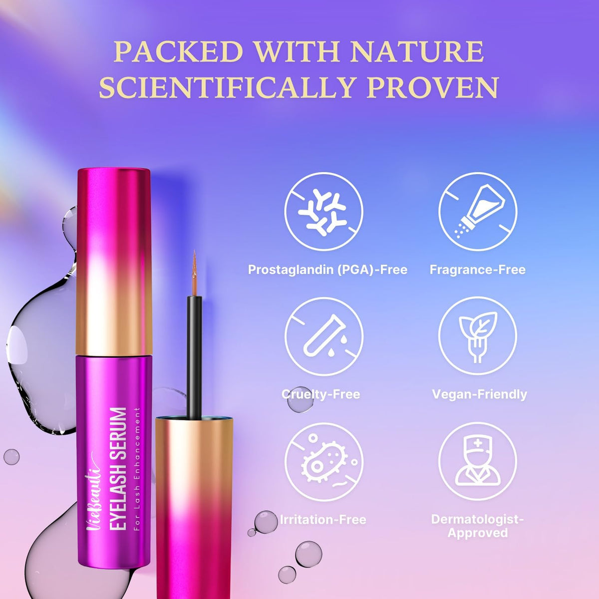 VieBeauti EyeLash Growth Serum 2mL in travel bag