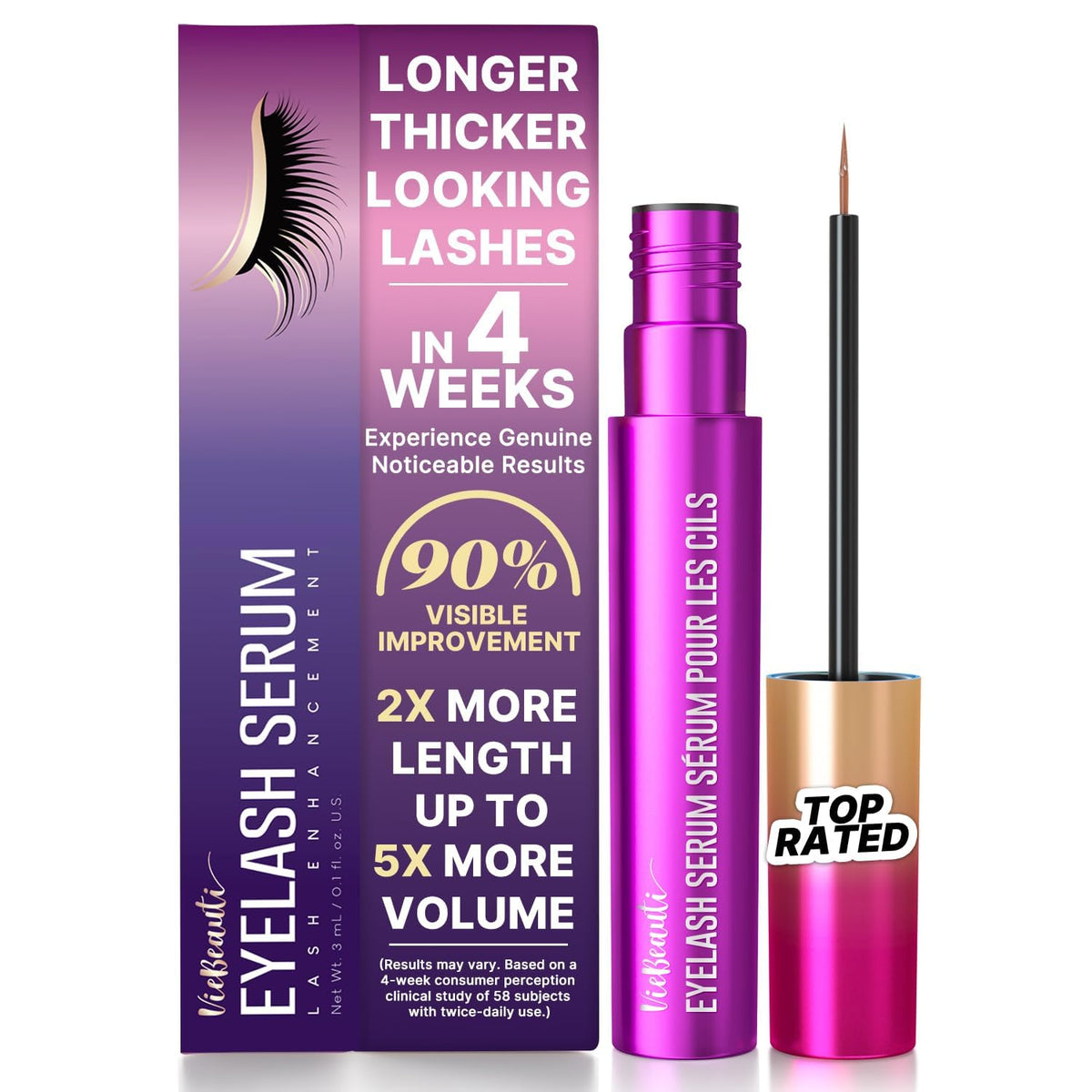 VieBeauti EyeLash Growth Serum 3mL front view with packaging