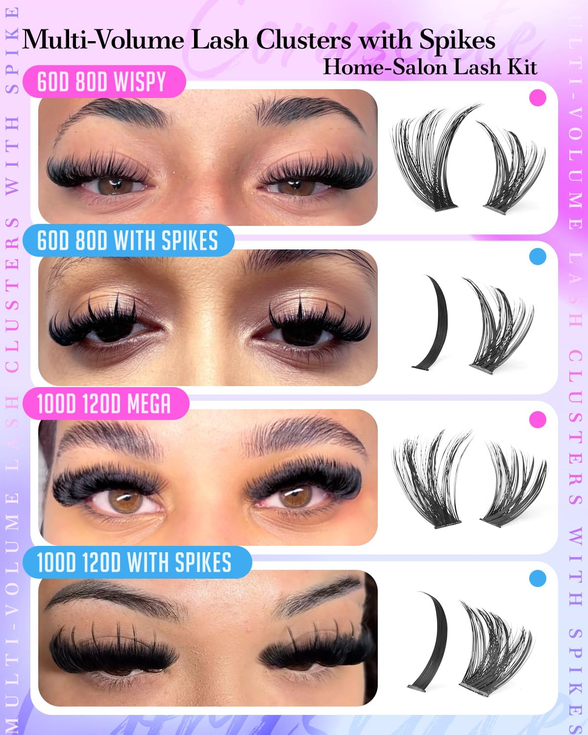 View of CORUSCATE lash clusters arranged for application