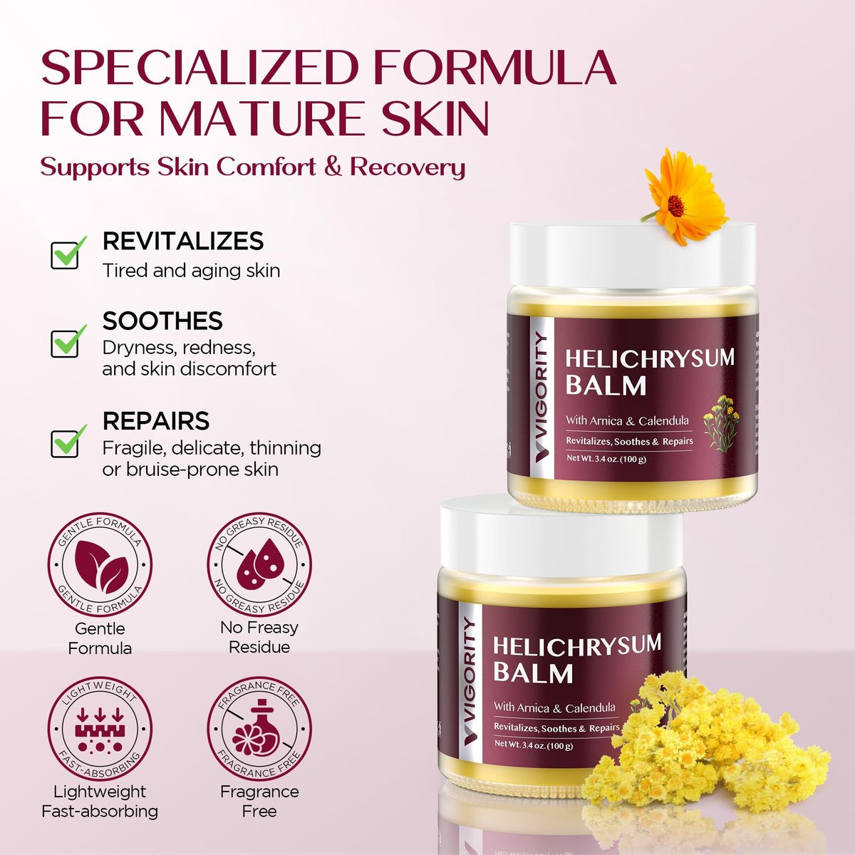 Vigority Helichrysum Balm 3.4oz side view showing texture