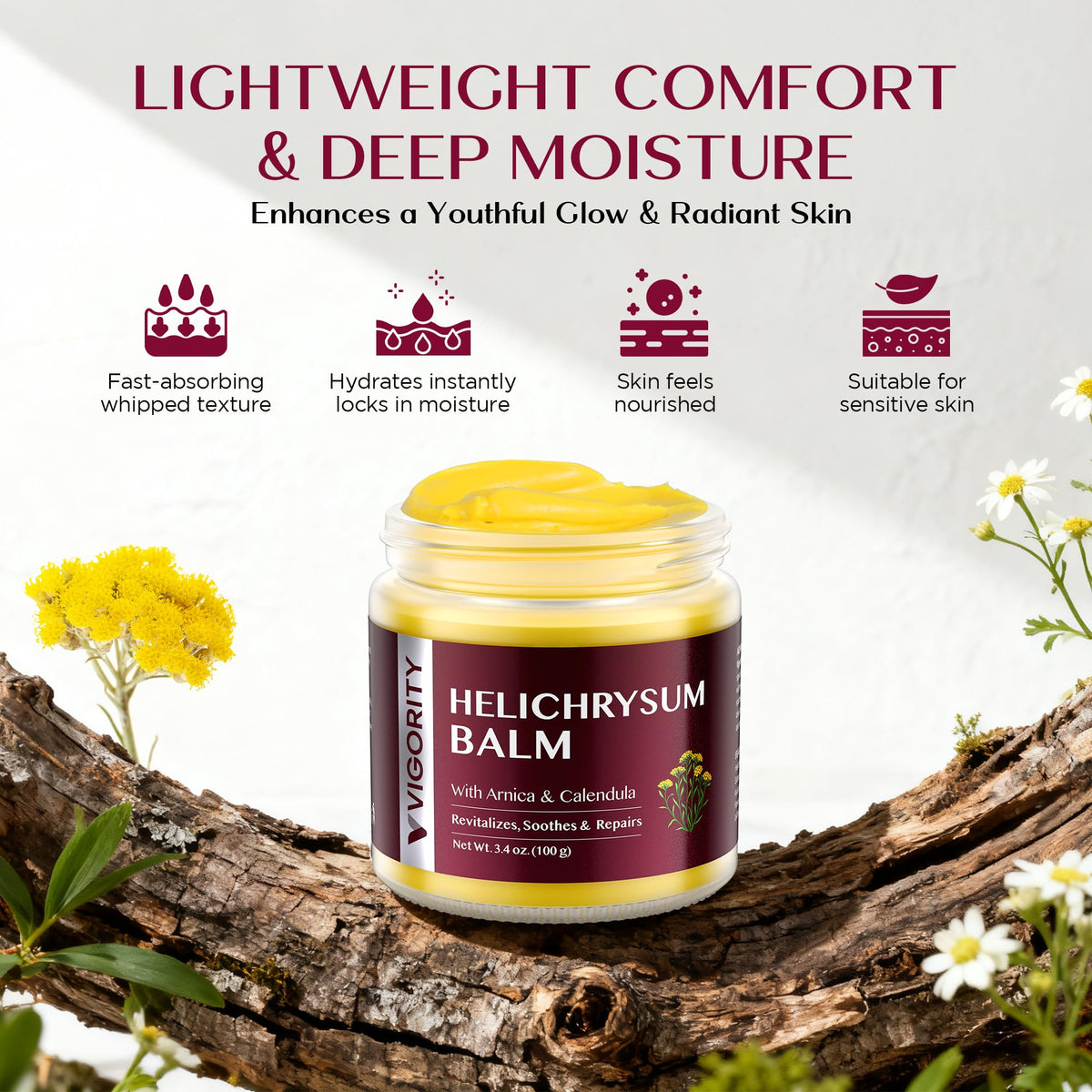 Vigority Helichrysum Balm being applied to face