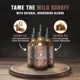 Viking Revolution Bay Rum Beard Oil application on hand