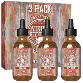 Viking Revolution Bay Rum Beard Oil front view with packaging