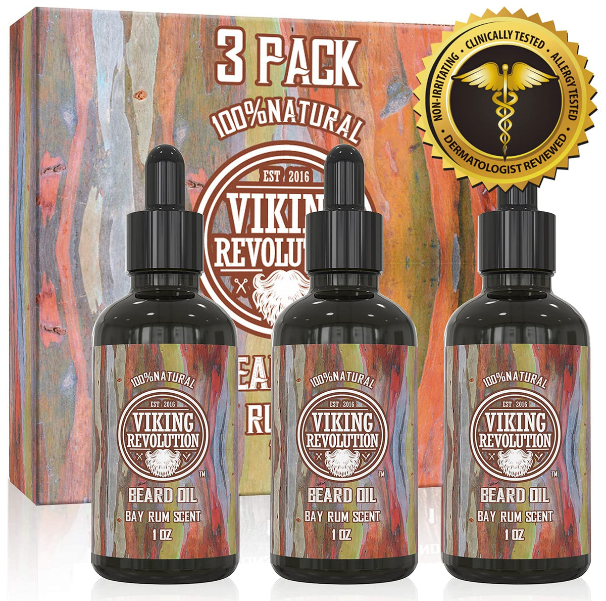 Viking Revolution Bay Rum Beard Oil with a well-groomed beard